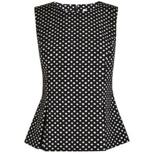 Diane Von Furstenberg DVF Mallorie Peplum Sleeveless Top •M• Black Polka Dots
